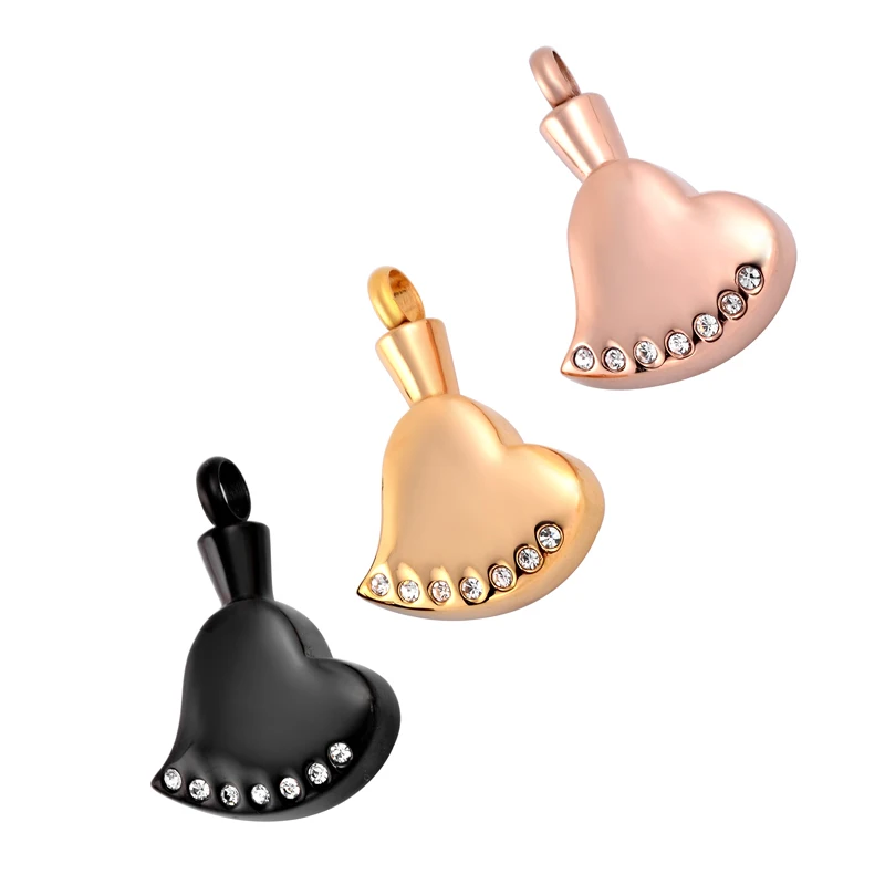 

JJ9554 Inlay Clear Crystal Blank Heart Stainless Steel Cremation necklace holder for ashes Engravable Memorial Urn Jewelry