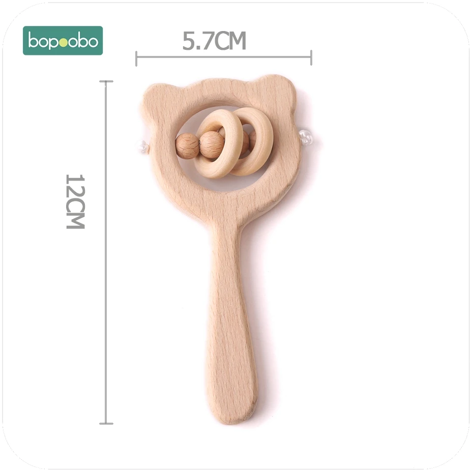 Bopoobo 1 шт. детские игрушки из бука Прорезыватель зубов медведь деревянное кольцо продукт жевательные бусины играть в тренажерный зал Монтессори игрушки, погремушки для младенцев деревянный Прорезыватель
