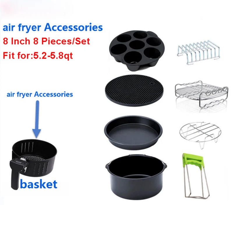 

Best Sell Air Fryer Accessories, Air Fryer Accessories Set XL 8 inch 20CM 8 Pieces, Fit Airfryer 5.2QT to 5.8QT
