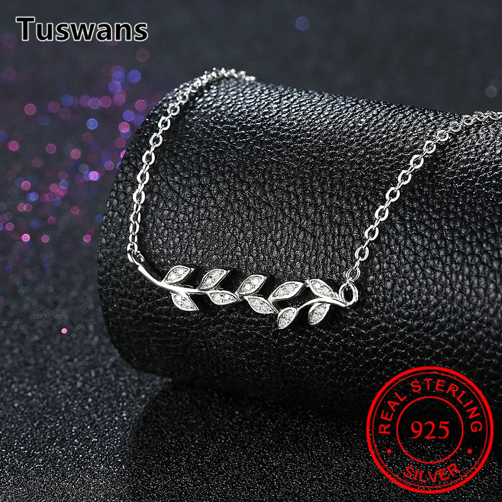 Женское ожерелье из серебра 925 пробы с кулоном в виде оливковой ветви|necklaces for