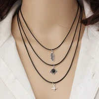 new arrivals fashionable jewelry leather leaf shape key pendant multi level statement necklace for womens gift