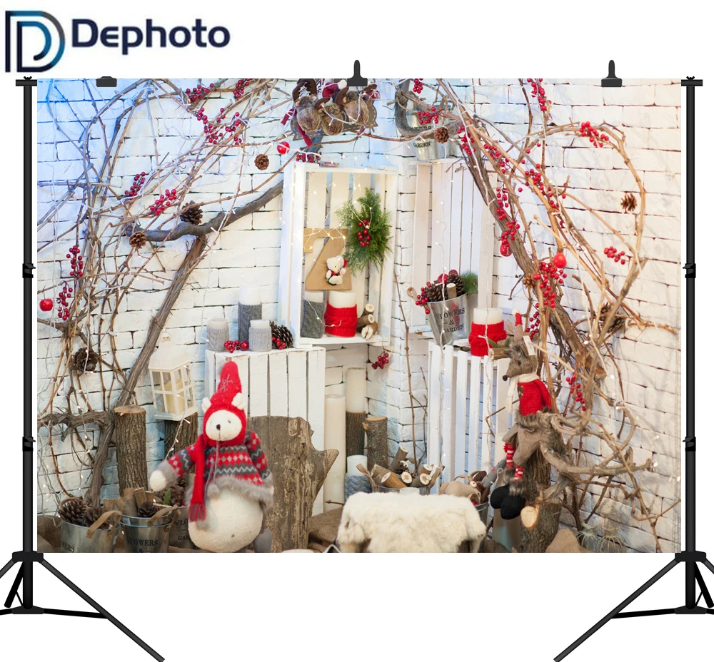 Фотофоны для фотостудии с изображением белой кирпичной стены ветки ягоды