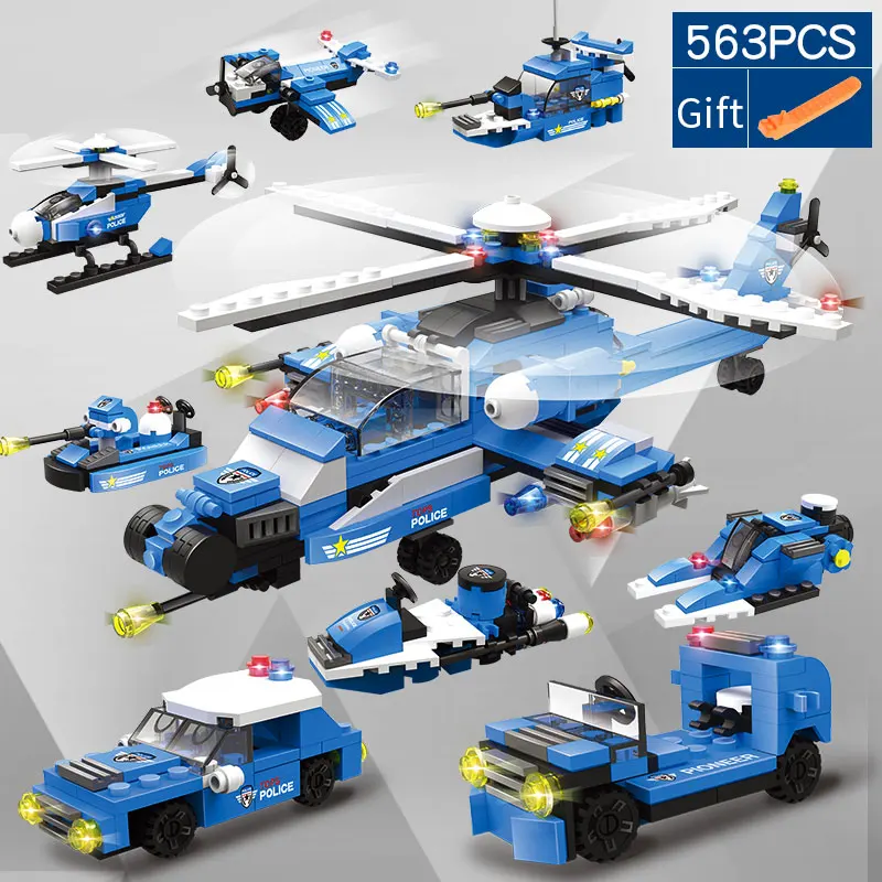 8 IN 1 554PCS 563PCS Small Building Blocks City Police SWAT Aircraft Car DIY Bricks With 8PCS Figures Instructions | Игрушки и хобби