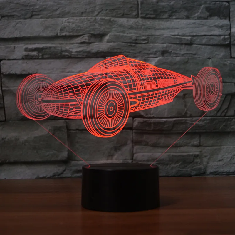 Креативный гоночный автомобиль 3D дизайн ночник 7 меняющихся цветов для детей или