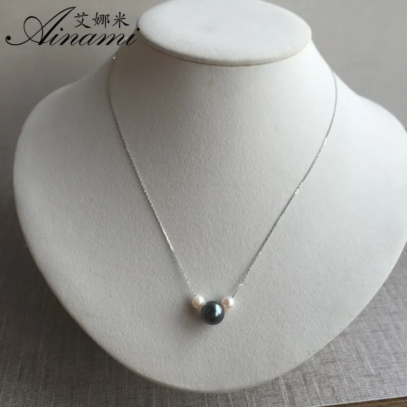 [Ainami] черная жемчужная подвеска в форме Микки 8 5 мм Tahitian Pearl & 2 шт. Белый Akoya морской