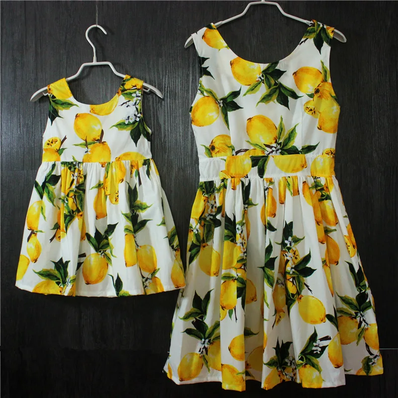 

Brand European American cotton pleats skirts family matching clothes mother and daughter sleeveless dresses kids girls sundress
