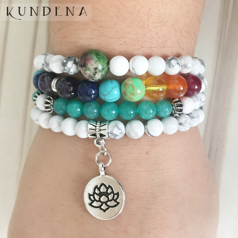Браслет для йоги с надписью Calm Lotus Buddha Tree Hamsa женский браслет 7 чакрами Howlite на
