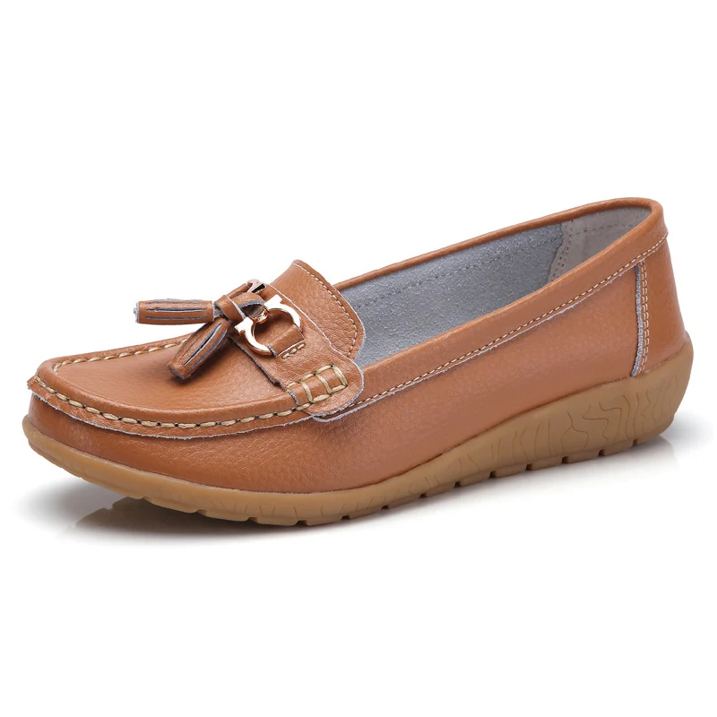light Brown Женская обувь на плоской подошве; коллекция года; женские балетки; кожаные дышащие Мокасины с вырезами; женские водонепроницаемые мокасины; женские балетки размера плюс - Цвет: light Brown