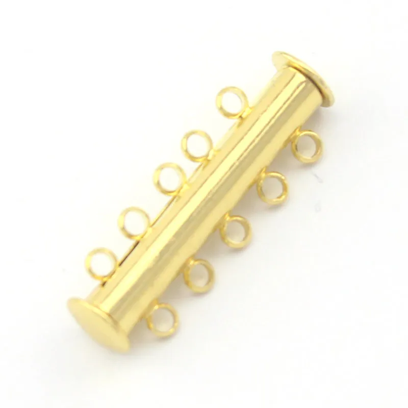 Free shipping 100pcs/Lot 2 3 4 5 6 7 8 9 10 11 12 Strand Hole Wholesale Jewelry Findings Gold Plated Slide Lock Tube Clasps|lock knob|clasp