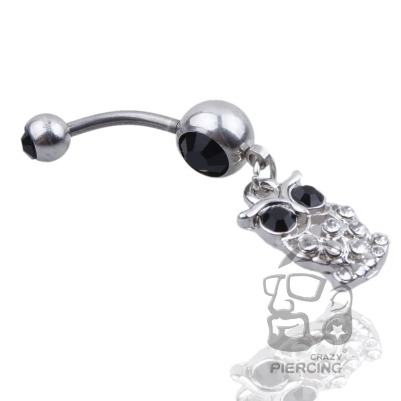 clear cute owl design piercing fashion surgical steel navel belly rings trendy body jewelry for women |
