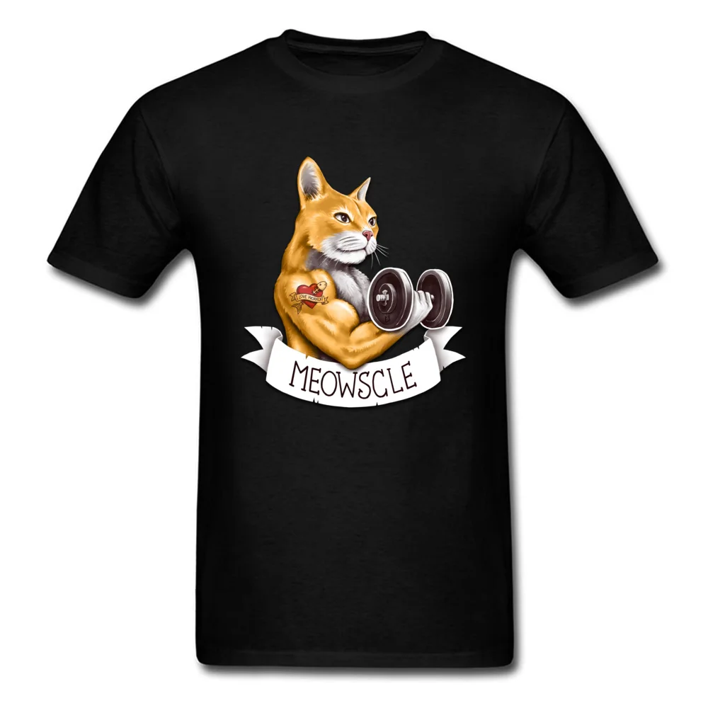Мужская футболка с круглым вырезом Meowscle Повседневная и рукавами питбулл