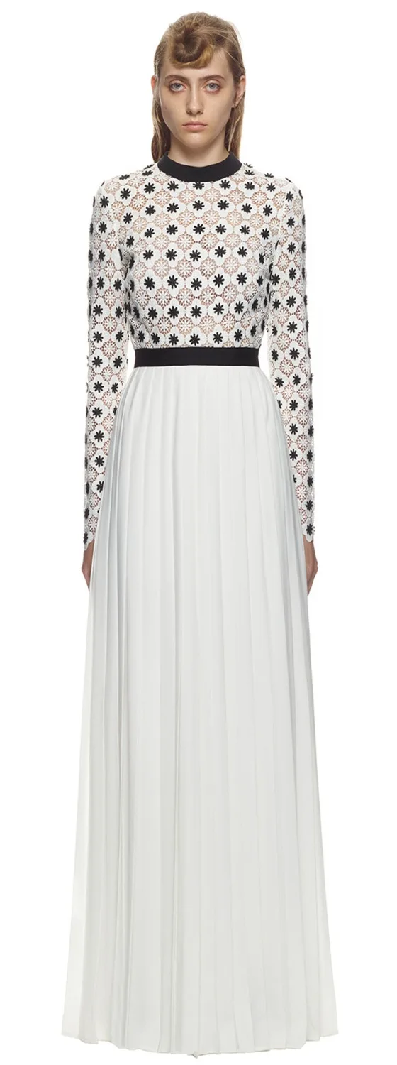 2018 весеннее белое длинное платье макси с цветочным принтом плиссированное