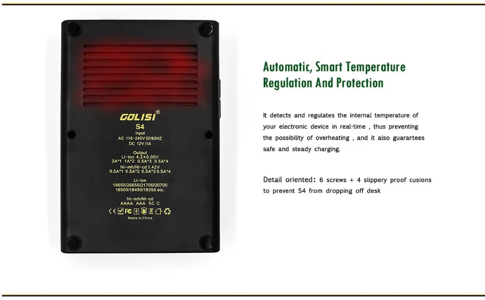 GOLISI S4 2.0A интеллектуальное ЖК-зарядное устройство для Li-Ion Ni-MH Ni-Cd Ni-md 26650 18650 20700 21700 AA AAA аккумуляторная батарея