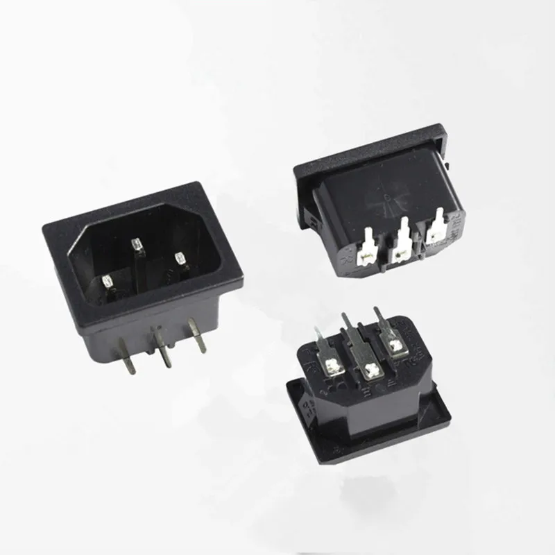 10 шт. черный AC 250 В 10A IEC 60320 C14 штекер правый угол 3 шпильки PCB панель Разъем питания