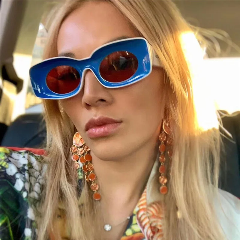 Unisex Candy Color Rectangle Sunglasses For Women Men Luxury Brand Hip Hop Sun Glasses For Male Trend Catwalk Glasses Women