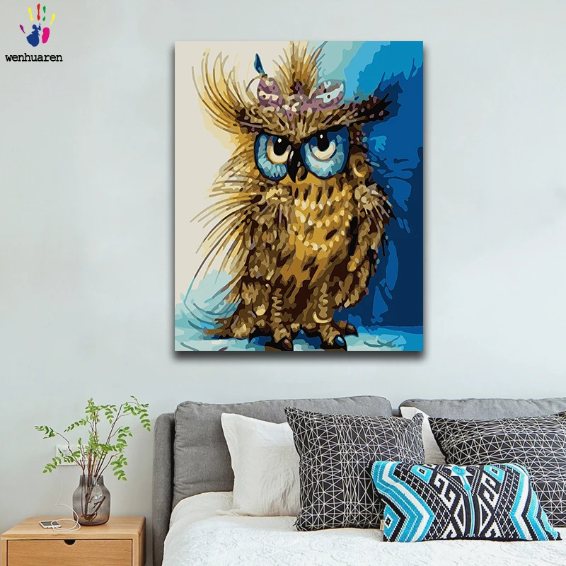 DIY Раскраска по номерам милая сова картины с комплектом 40x50 рамка | Дом и сад