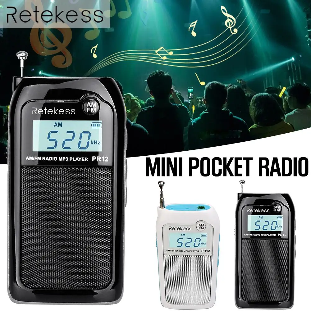 PR12 мини карманное радио FM AM цифровой тюнинговый аудио приемник 9 к 10 к MP3 музыкальный плеер перезаряжаемый аккумулятор портативный радио динамик