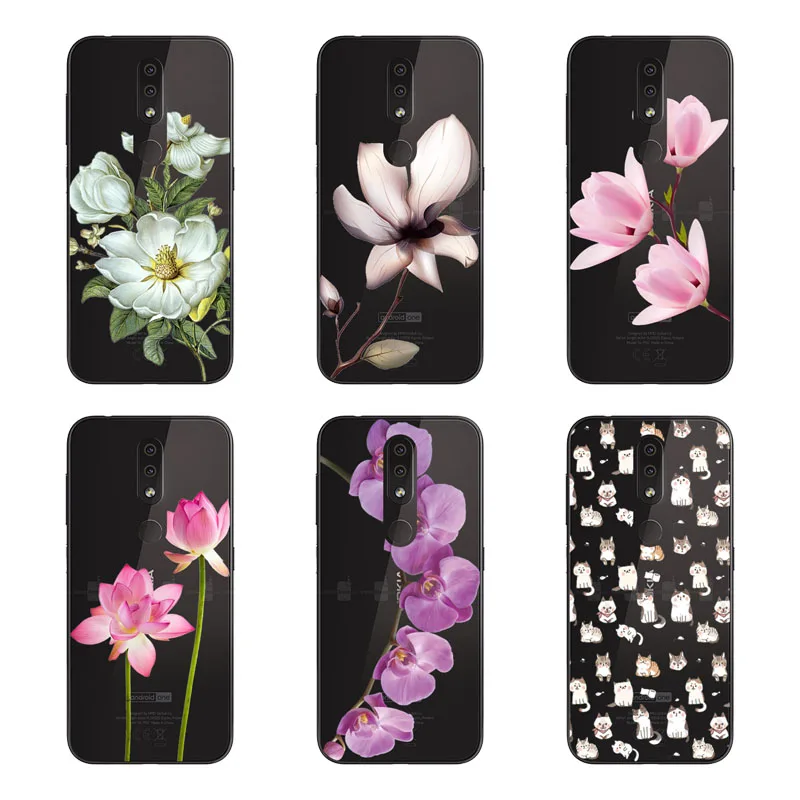 Чехол для Nokia 4 2 силиконовая Черная мягкая задняя крышка из ТПУ с рисунком цветов