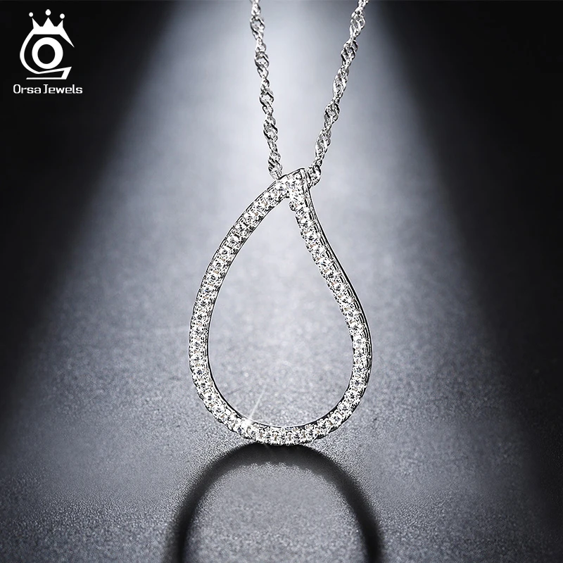 ORSA JEWELS модное ожерелье с подвеской в виде сердечко серебряного цвета, длинная цепочка, ожерелье с австрийским кубическим цирконием ААА для женщин ON129