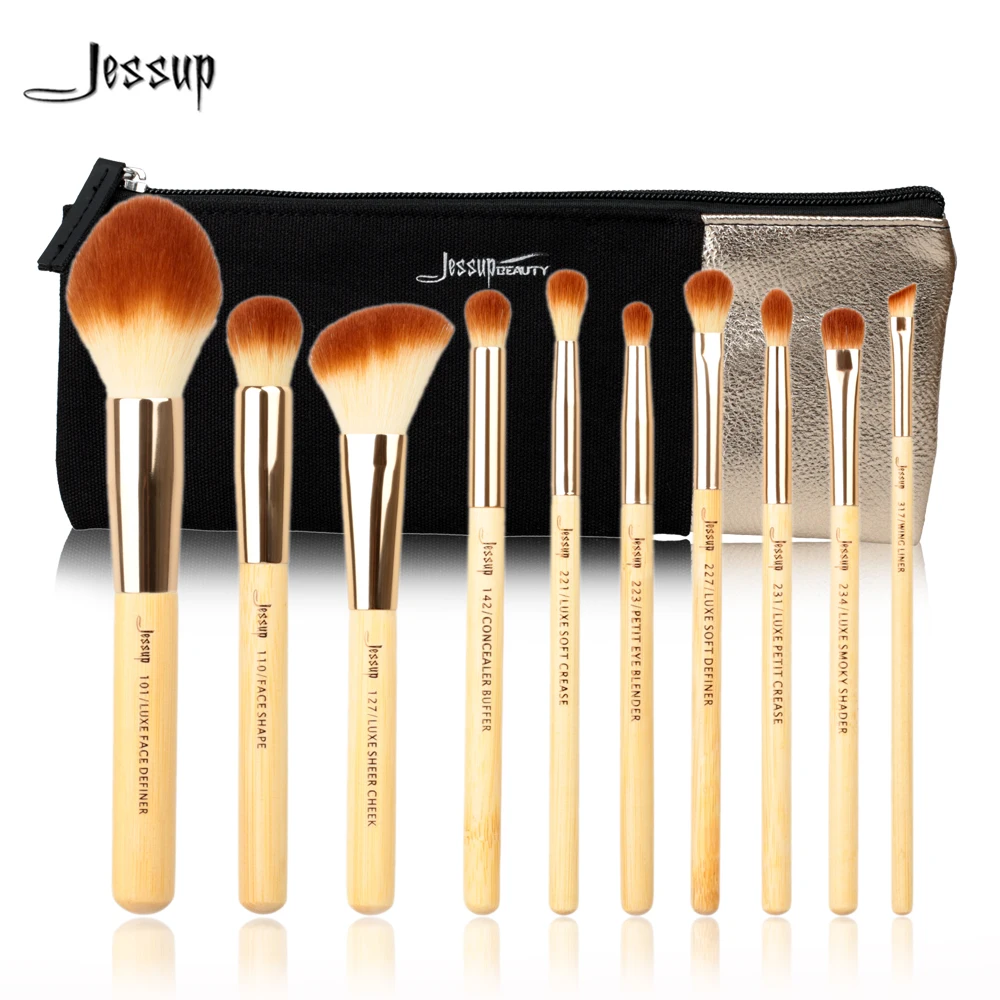 Jessup бренд 10 шт. красота бамбуковые Профессиональные кисти для макияжа Наборы и