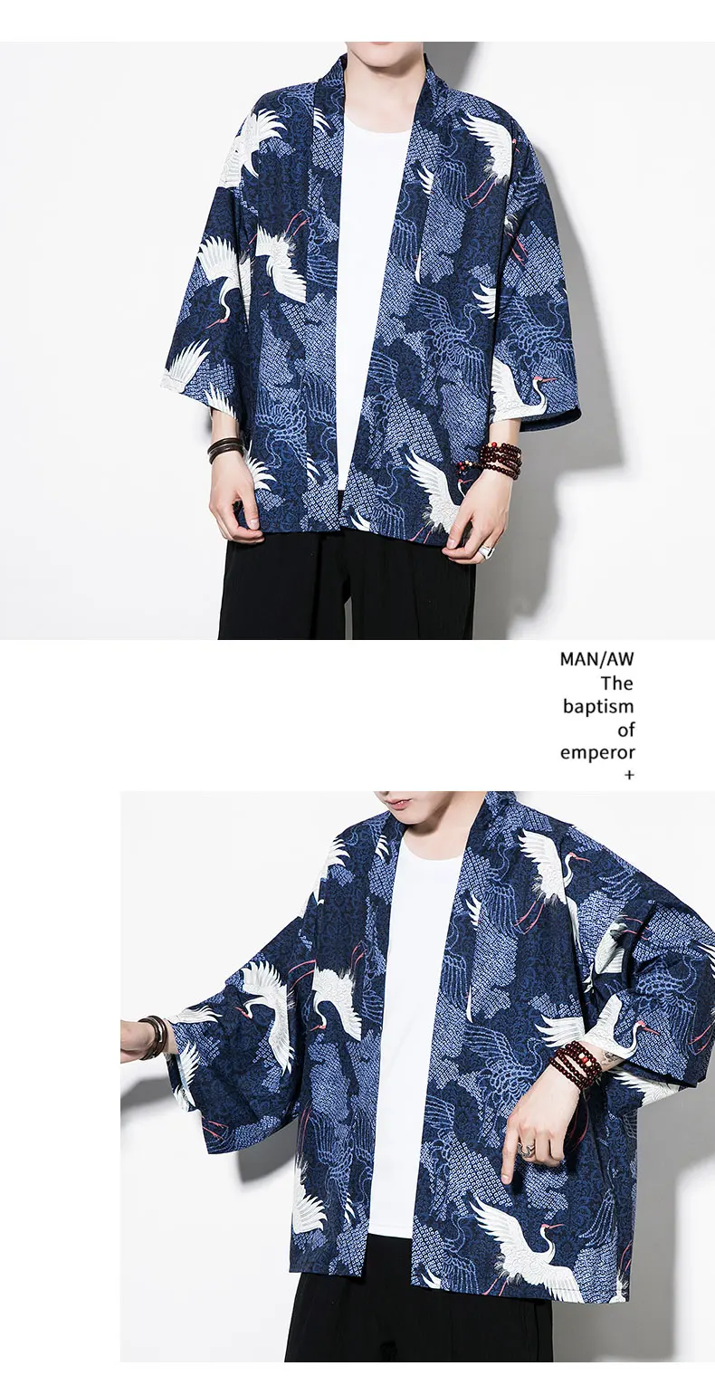 6 цветов традиционное японское кимоно пальто для мужчин хлопок Haori Yukata человек модный принт летний солнцезащитный крем рубашка кардиган
