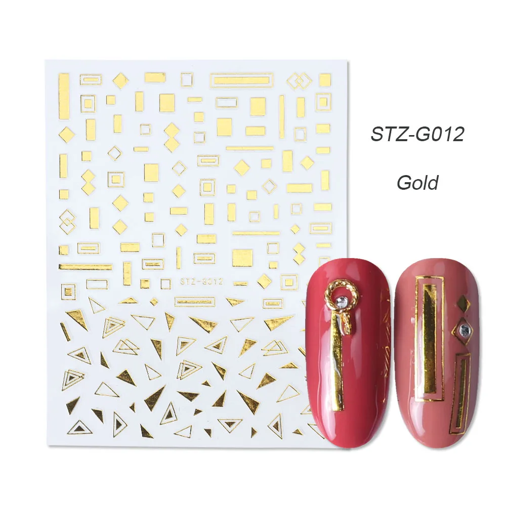 STZ-G012 Gold 1 шт золотые Серебристые 3D наклейки для ногтей прямые изогнутые вкладыши полосы ленты обертывания геометрический дизайн ногтей украшения BESTZG001-013 - Цвет: STZ-G012 Gold
