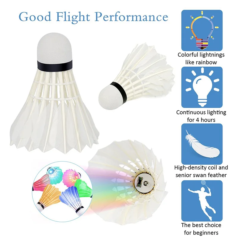 4 шт. светодиодный цветной шар для бадминтона с воланом светящиеся в темноте