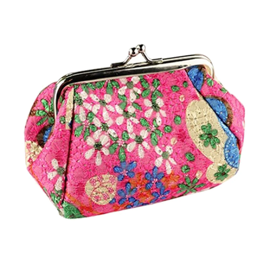 Винтажный Женский мини кошелек с цветочным принтом и застежкой Kiss сумка для