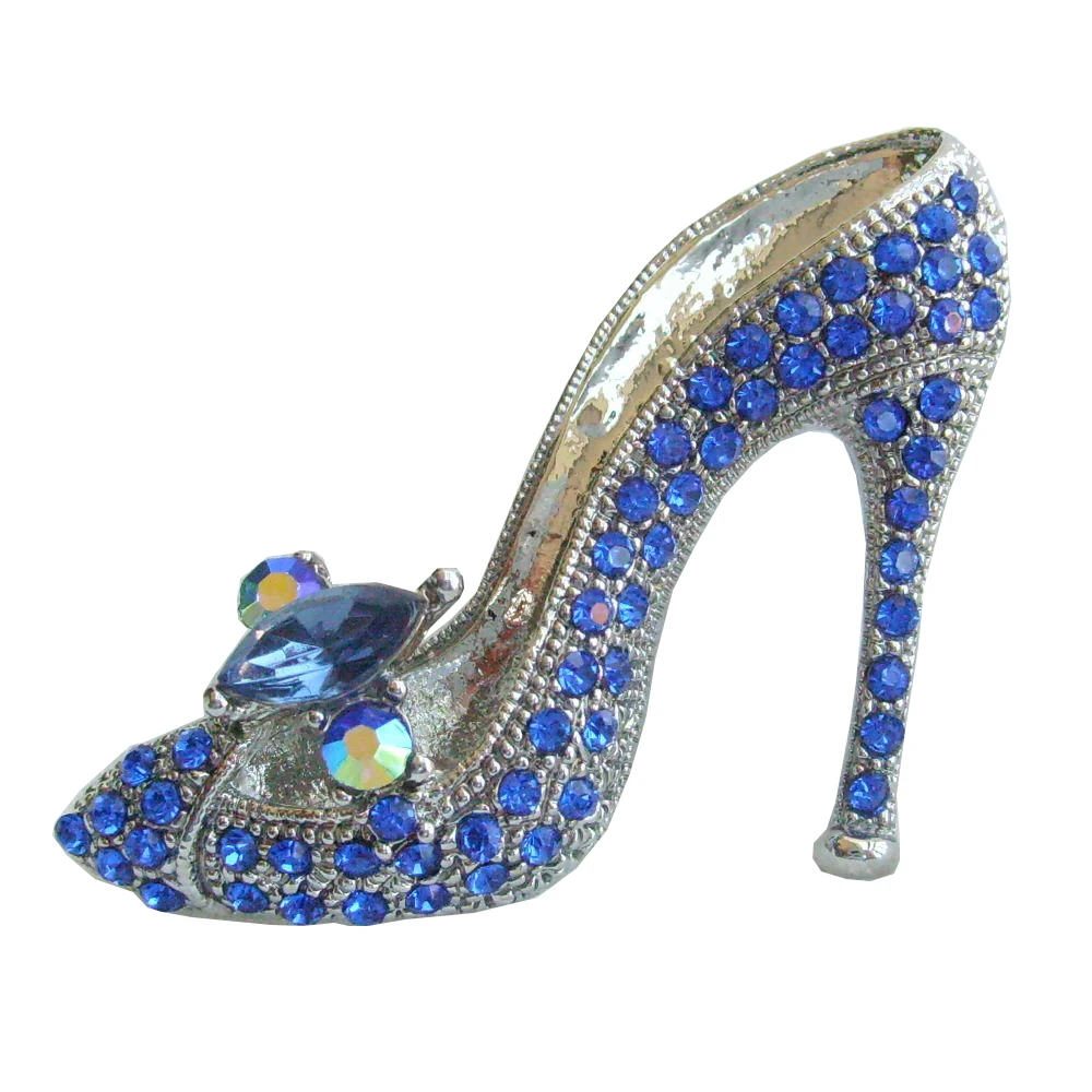 Серебряный тон Очаровательная на высоком каблуке брошь для обуви Pin w синий
