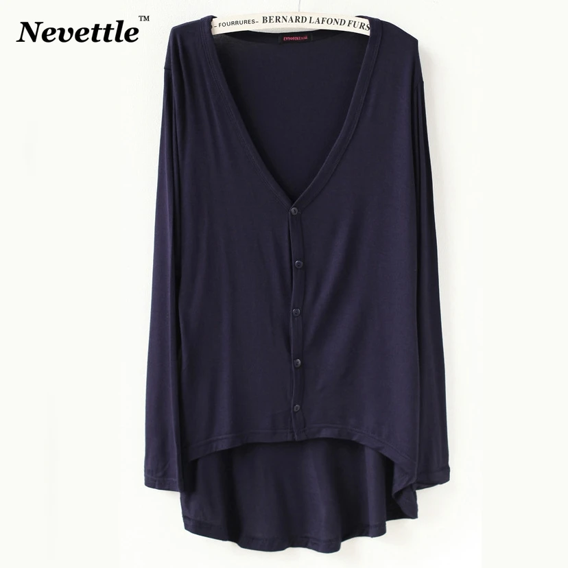 Navy Blue Nevettle весна тонкий ласточка Повседневный Кардиган средней длины женщин модальный хлопок V образным вырезом Кнопка Куртка пальто - Цвет: Navy Blue