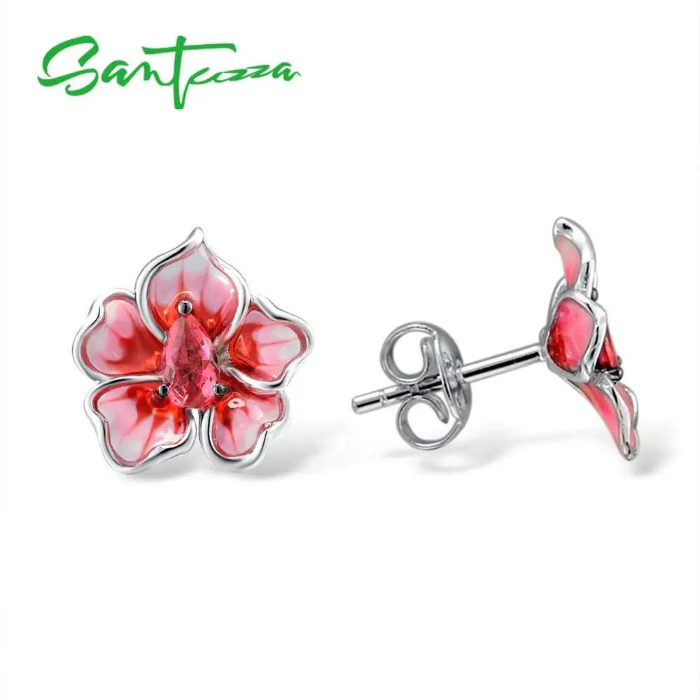 SANTUZZA серебряные серьги для женщин, чистое 925 пробы, серебро, голубая груша, розовый цветок, свадебные серьги, хорошее ювелирное изделие ручной работы, эмаль