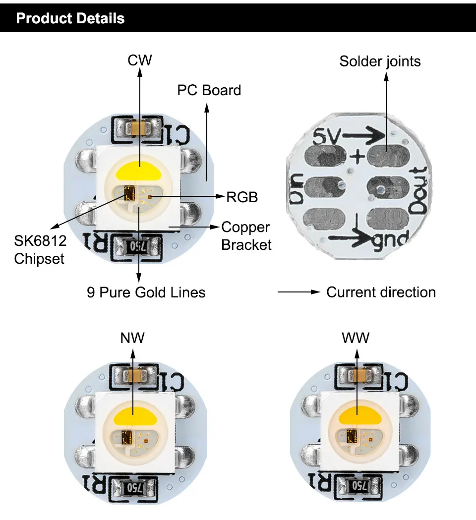 10-200 шт. ws2812b светодиодный чип 4pin с радиатором(10 мм* 3 мм) черный/белый PCB DC5V SMD5050 RGB с WS2811 IC BLT in SK6812RGBW