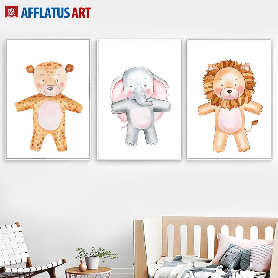 Мультфильм Лев Зебра коала медведь Жираф Животные скандинавские постеры и