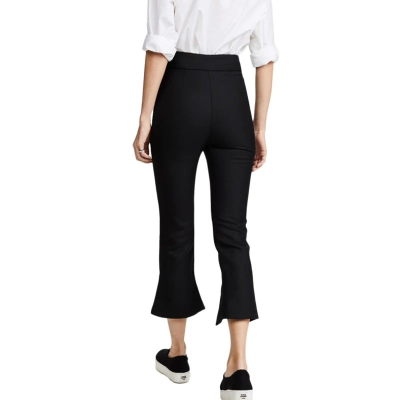 RichKoKo 2018 Women Black Casual Flare Pants Elastic Waist Female Calf-Length High Rise Trousers Lady Bottoms | Женская одежда
