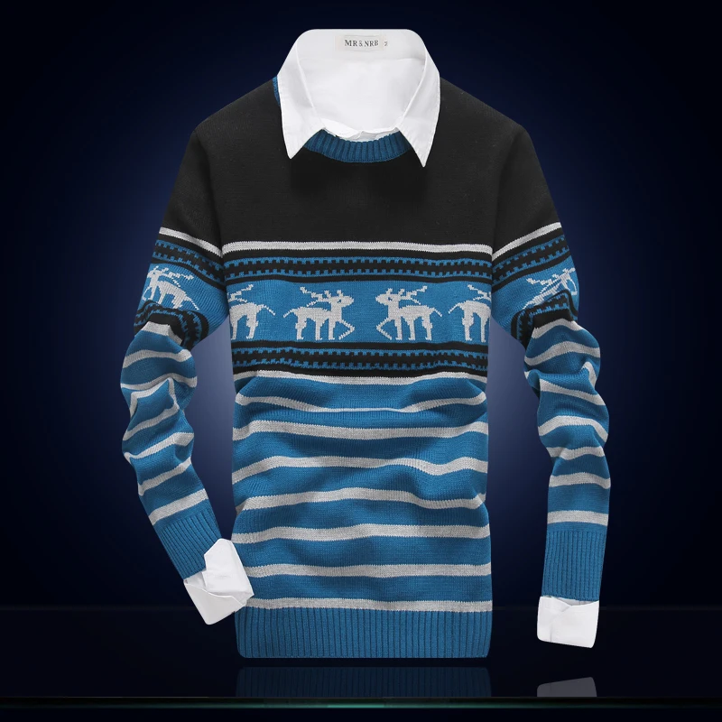 2018 Рождественский свитер мужской пуловер вязаный приталенный с