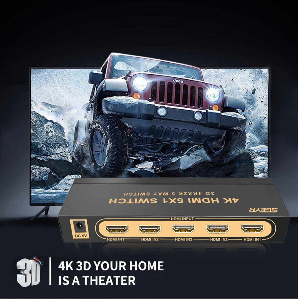 HDMI Switch 4Kx2K 5 Port in 1 Splitter Switcher Box Supports 3D Compatible for HDTVs Blu-ray Players Xbox PS3/4 | Электроника