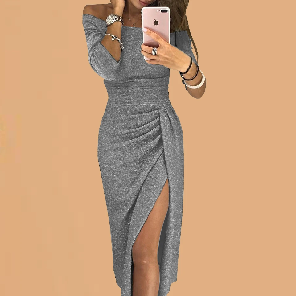 Блестящие вечерние Женское платье пикантные плечо Bodycon Sukienka черный