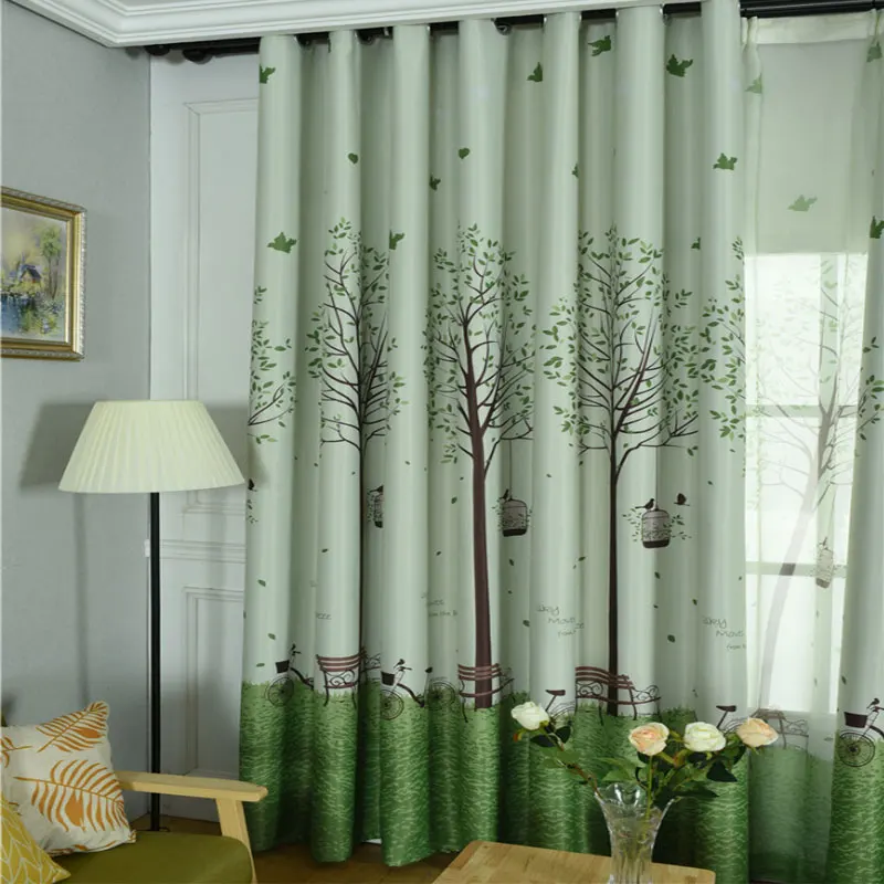 Корейская спальня окна затенение шторы Печать Дерево мультфильм и тюль ткань для