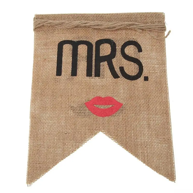 Mr. Mrs стул с джутовым баннером набор жениха невесты знак деревенское свадебное