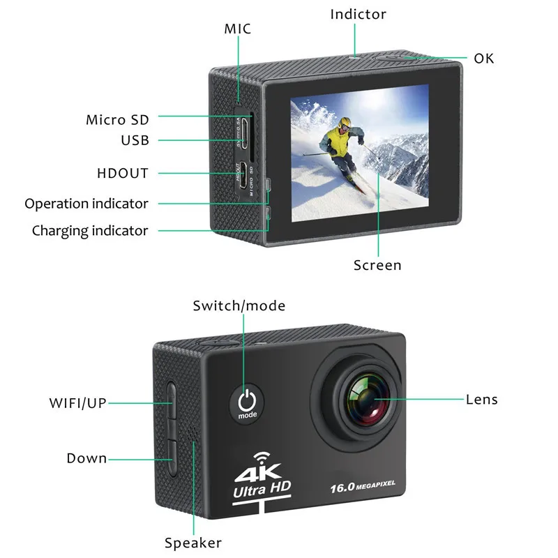 Новое поступление! Оригинальная Экшн камера BAPASCO Ultra HD 4 K 30FPS 30 м водостойкая 2 0