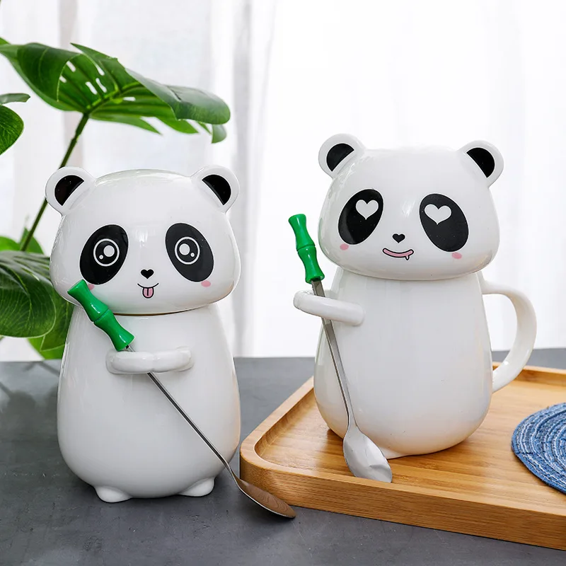 450ml cartoon panda ceramic cup coffee mug creative cover with spoon personalized student gift | Дом и сад