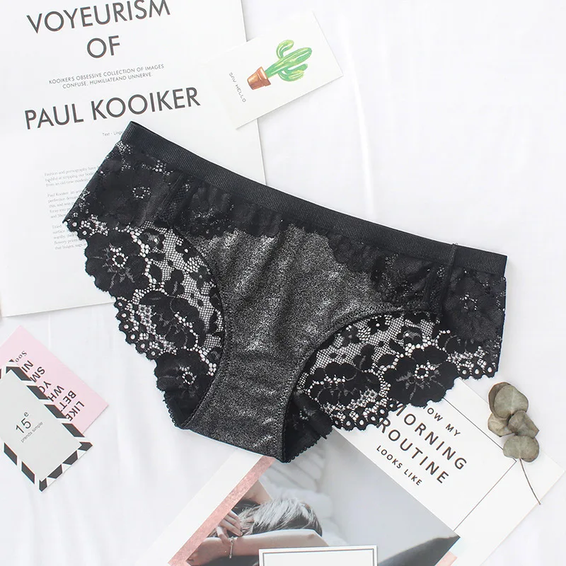 black SP& CITY, новинка, Цветочная вышивка, кружево, женское нижнее белье с низкой посадкой прозрачный, сексуальные трусики, открытая промежность, хлопковые трусы, нижнее белье - Цвет: black