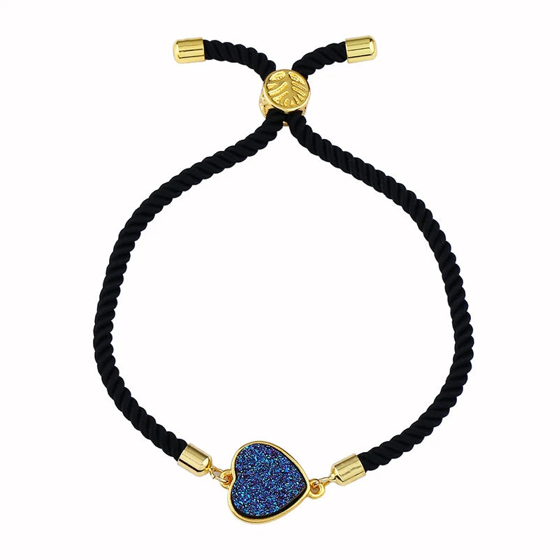 Black Royal Blue OCESRIO сердце Бохо красная нить браслеты для женщин натуральная Друза цепочка с камнем индейка Этнические браслеты девушки ювелирные изделия brt-b52 - Окраска металла: Black Royal Blue
