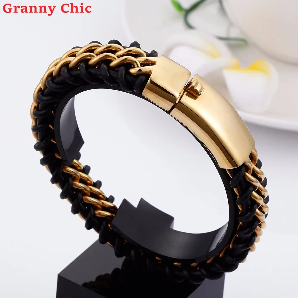 Мужской плетеный кожаный браслет Granny Chic 8 66 дюйма 18 мм из нержавеющей стали с