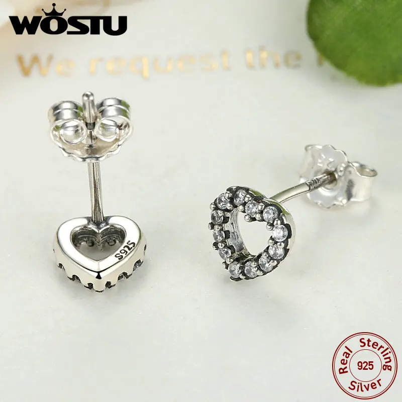 WOSTU,, настоящее 925 пробы, серебряные серьги-гвоздики Be My Valentine в форме сердца для женщин, подлинные оригинальные ювелирные изделия XCHS448