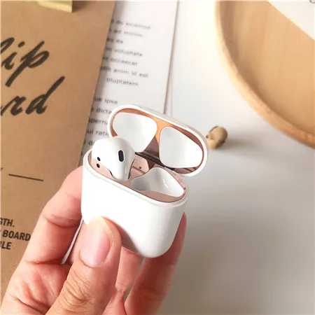 rose gold 1 комплект ультра тонкая кожа Защитная крышка металлическая пленка наклейка железная стружка защита от пыли для AirPods Airpod - Цвет: rose gold