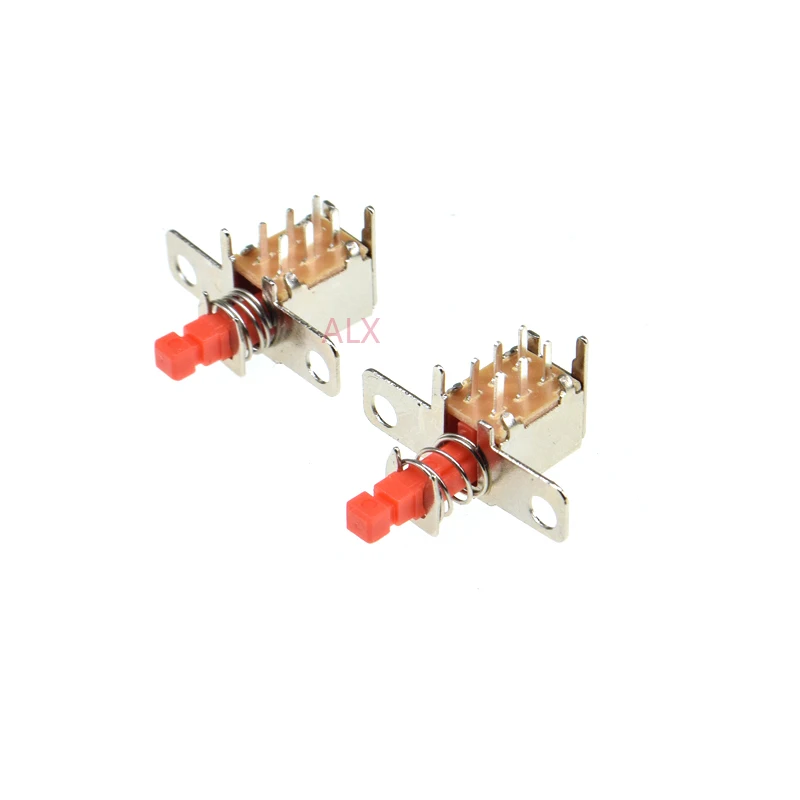 10pcs With fixed hole PS-22F03 Right Angle PCB Latching Push Button Switch DPDT Double Pole 6 Pin self-locking key power switche |