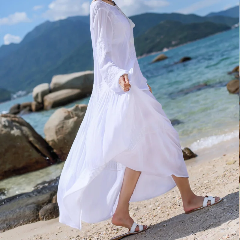 Длинное винтажное платье большого размера с вышивкой и длинным рукавом на