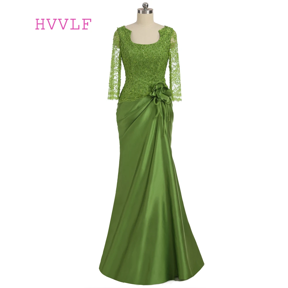 

Plus Size Green Mother Of The Bride Dresses Mermaid Long Sleeves Lace Beaded Wedding Party Dress Mother Dresses For Wedding