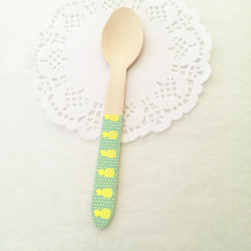 Mint Spoon 36 шт. набор деревянных столовых приборов фольга розовая с золотым ананасом в горошек ложка нож ложка посуда для девочек День рождения Свадебные принадлежности - Цвет: Mint Spoon